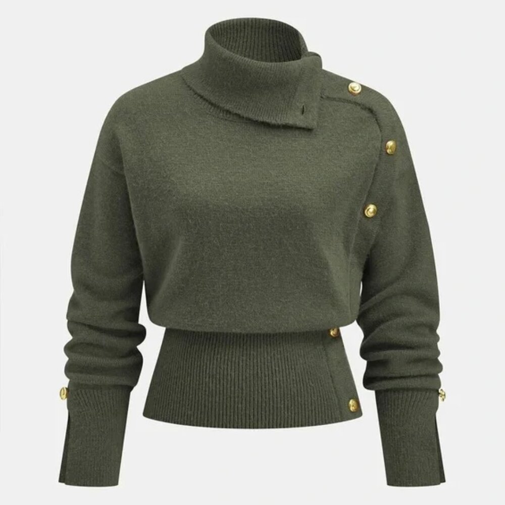 Commense NWT Cinched Waist Asymmetrical Turtleneck Sweater Size Small